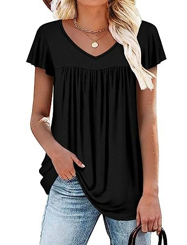 Women's V-Neck Ruffle Short-Sleeve Tunic Top: $8.49 Women's V-Neck Ruffle Short-Sleeve Tunic Top: $8.49