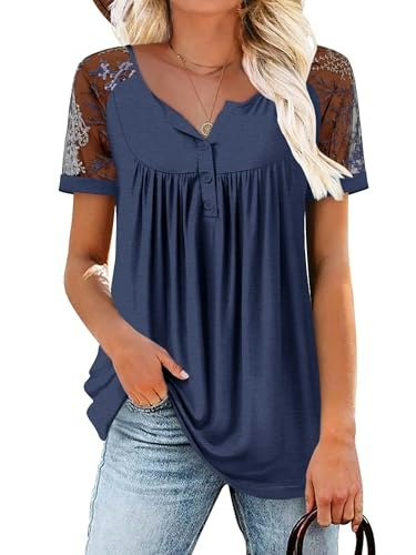Roselinlin Women's Lace Short-Sleeve V-Neck Babydoll Tunic Top: $9.98 Roselinlin Women's Lace Short-Sleeve V-Neck Babydoll Tunic Top: $9.98