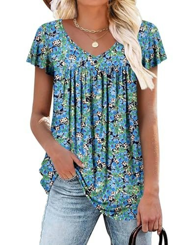 Women's V-Neck Ruffle Short Sleeve Tunic Top: $8.49