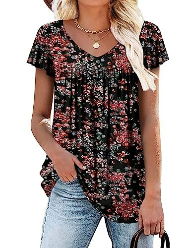 Women's V-Neck Ruffle Short Sleeve Tunic Top: $9.98 Women's V-Neck Ruffle Short Sleeve Tunic Top: $9.98