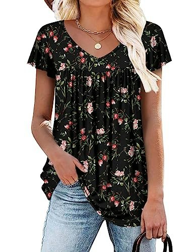 Roselinlin Women's Ruffle V-Neck Tunic Top: $9.98