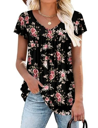 Women's V-Neck Ruffle Short Sleeve Tunic Top: $9.98