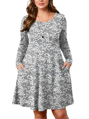 AusLook Women's Plus Size Floral Long Sleeve Swing Dress: $12.74 AusLook Women's Plus Size Floral Long Sleeve Swing Dress: $12.74