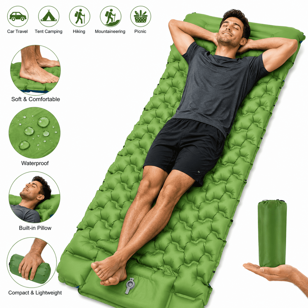 Ultralight Inflatable Camping Pad with Pillow and Foot Pump: $19.89 Ultralight Inflatable Camping Pad with Pillow and Foot Pump: $19.89