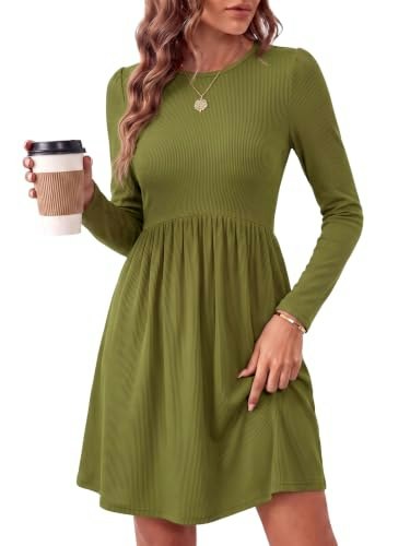 Wenrine Women's Ribbed Knit Long Sleeve Mini Sweater Dress: $14.98 Wenrine Women's Ribbed Knit Long Sleeve Mini Sweater Dress: $14.98