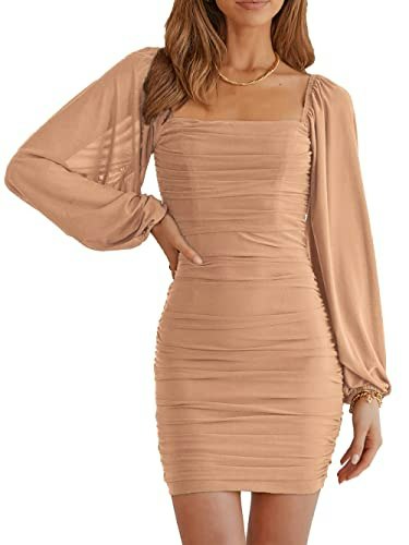 Mascomoda Women's Long Sleeve Mesh Ruched Bodycon Mini Dress: $16.98 Mascomoda Women's Long Sleeve Mesh Ruched Bodycon Mini Dress: $16.98