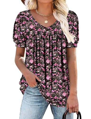 Women's Floral Short Sleeve Puffed Tunic Top: $9.98 Women's Floral Short Sleeve Puffed Tunic Top: $9.98