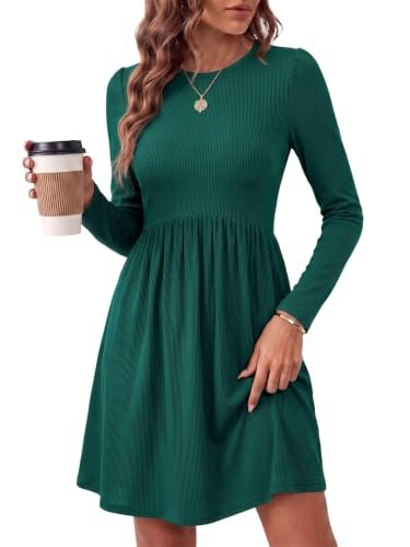 Wenrine Women's Ribbed Knit Long Sleeve Mini Sweater Dress: $14.99
