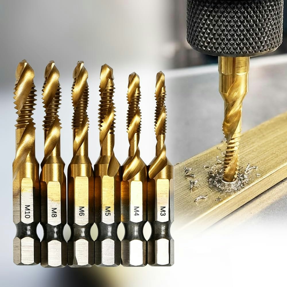 6-Piece Titanium-Plated Combination Drill Tap Set: $2.71
