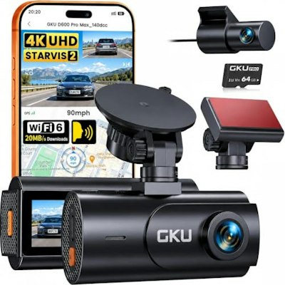 GKU 4K Front and Rear Dash Cam for $76 + free shipping