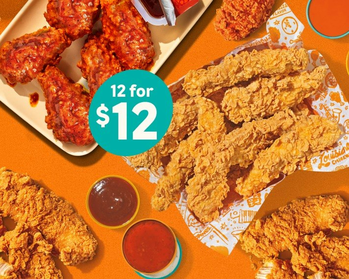 Popeyes 12pc Wings or Tenders: $12
