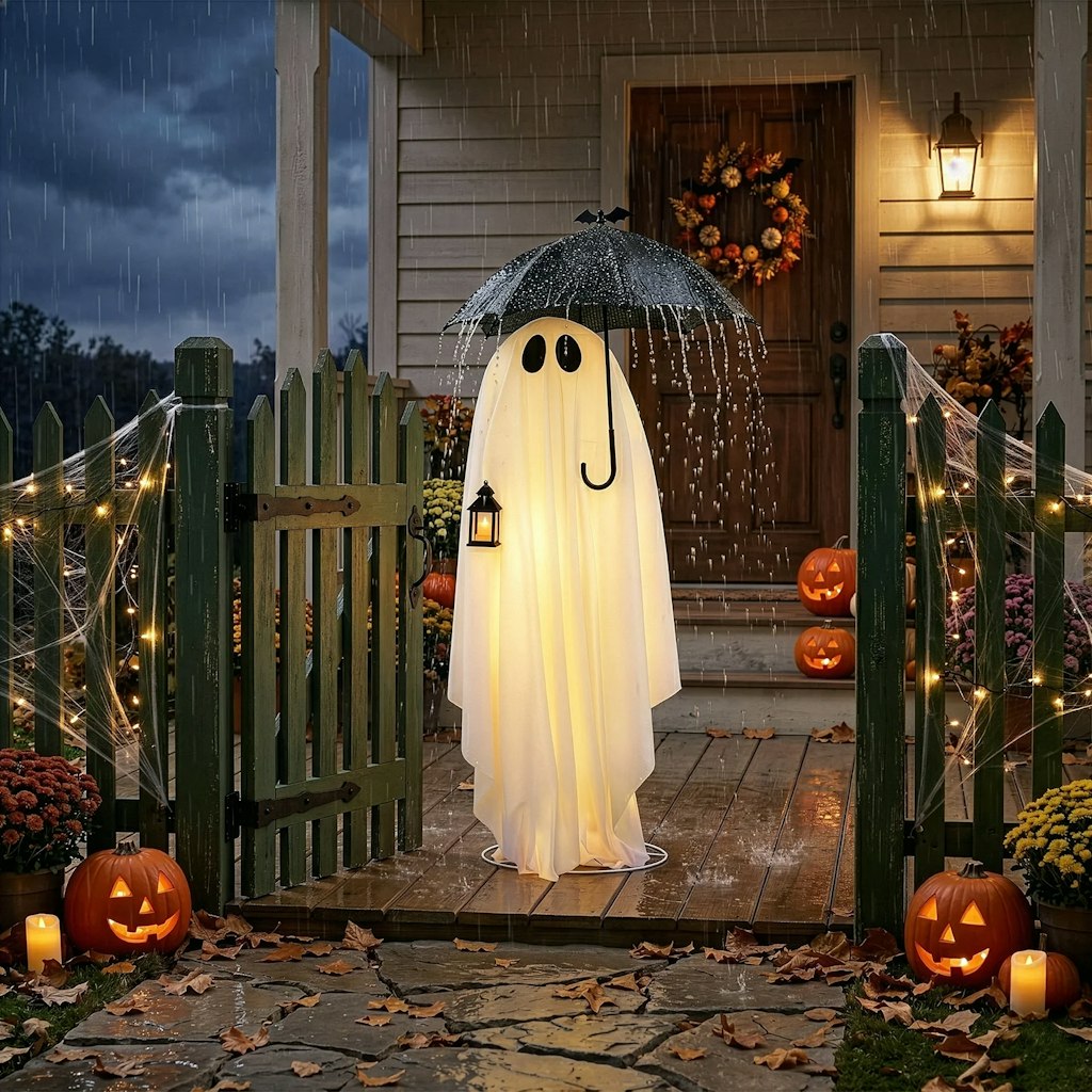Holiday Aisle 5' Glowing Ghost Holding Black Umbrella Halloween Décor: $59