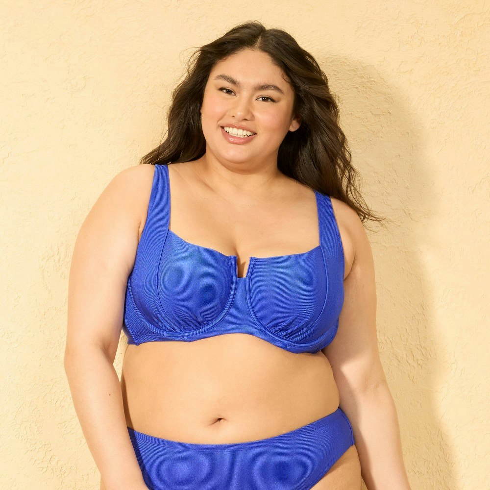 Women's Shiny Ribbed Underwire Bikini Top: $22