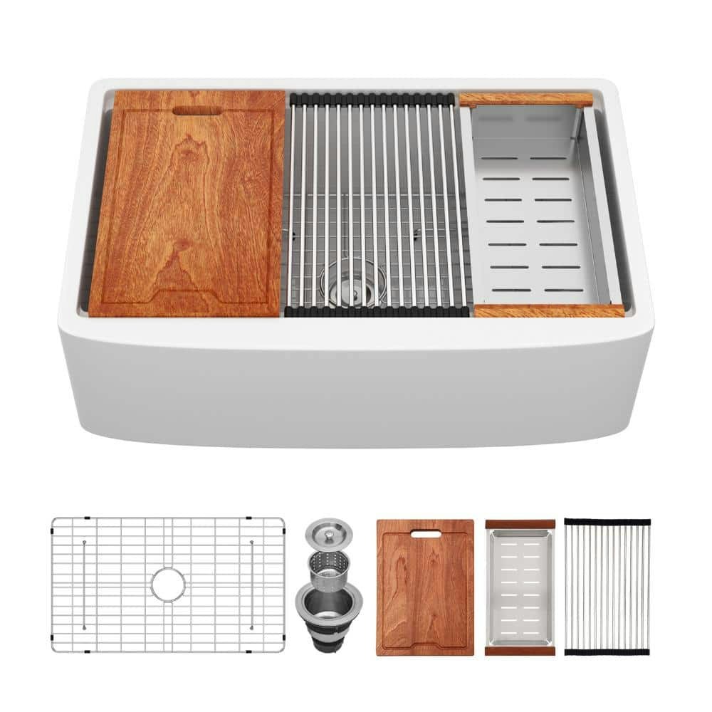 33-inch White Porcelain Ceramic Farmhouse Kitchen Sink: $437.25 33-inch White Porcelain Ceramic Farmhouse Kitchen Sink: $437.25