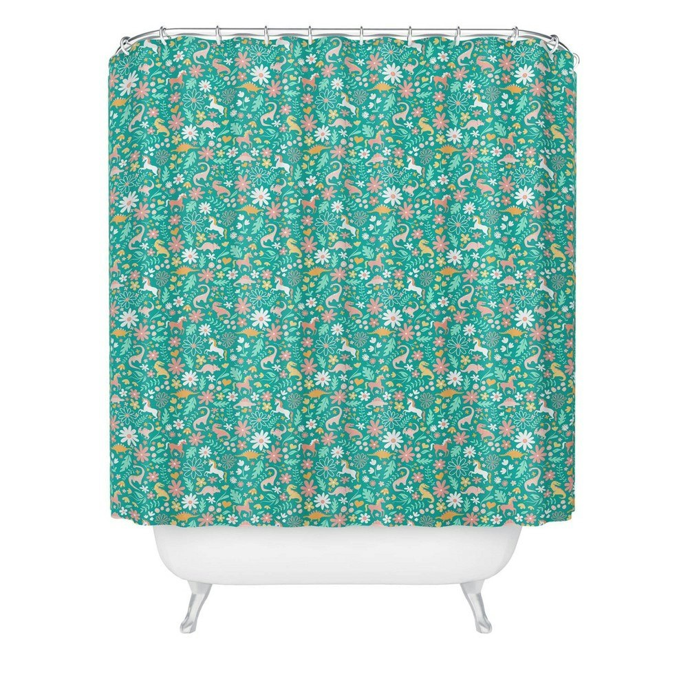 Deny Designs Kids' Dinosaurs and Unicorns Shower Curtain: $69.99