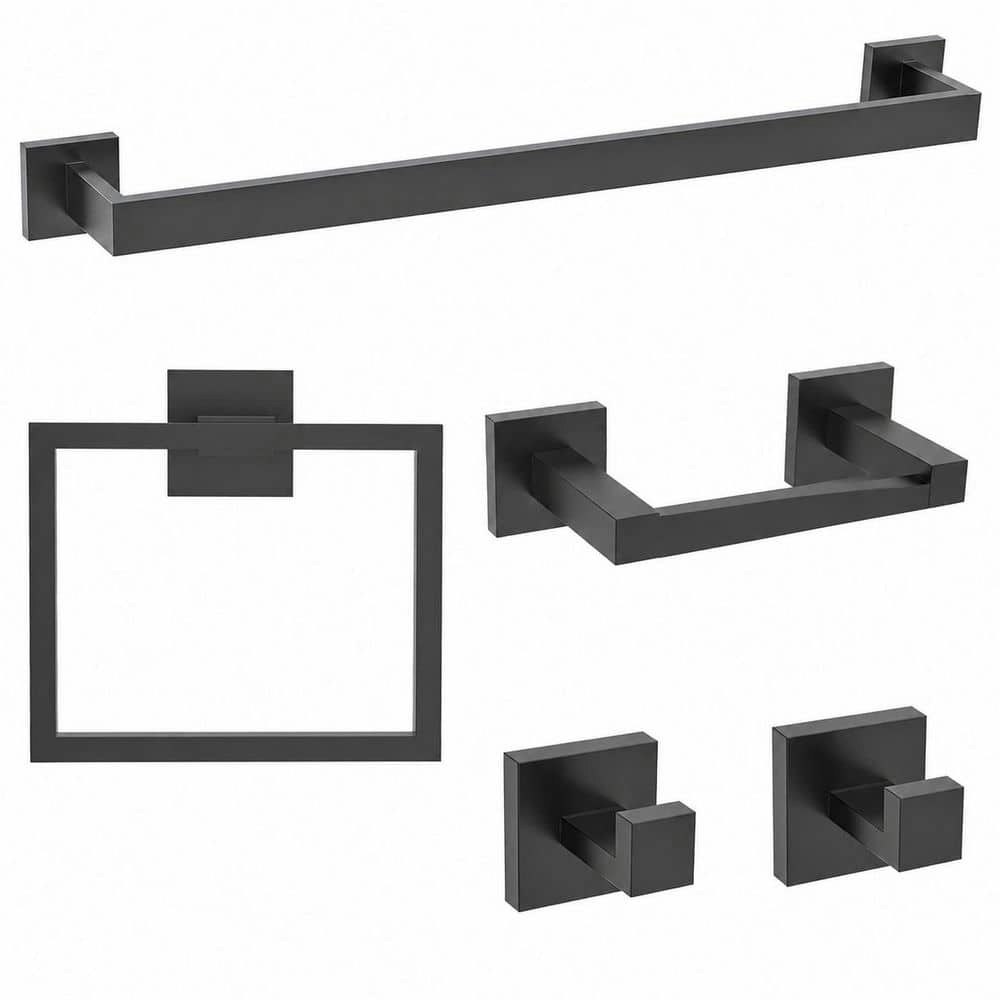 5-Piece Matte Black Stainless Steel Bathroom Hardware Set: $139