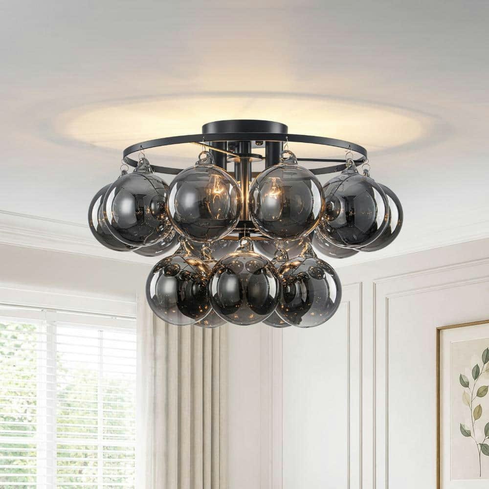16.93-Inch 2-Tiered Smoked Glass Flush Mount Light: $253.50