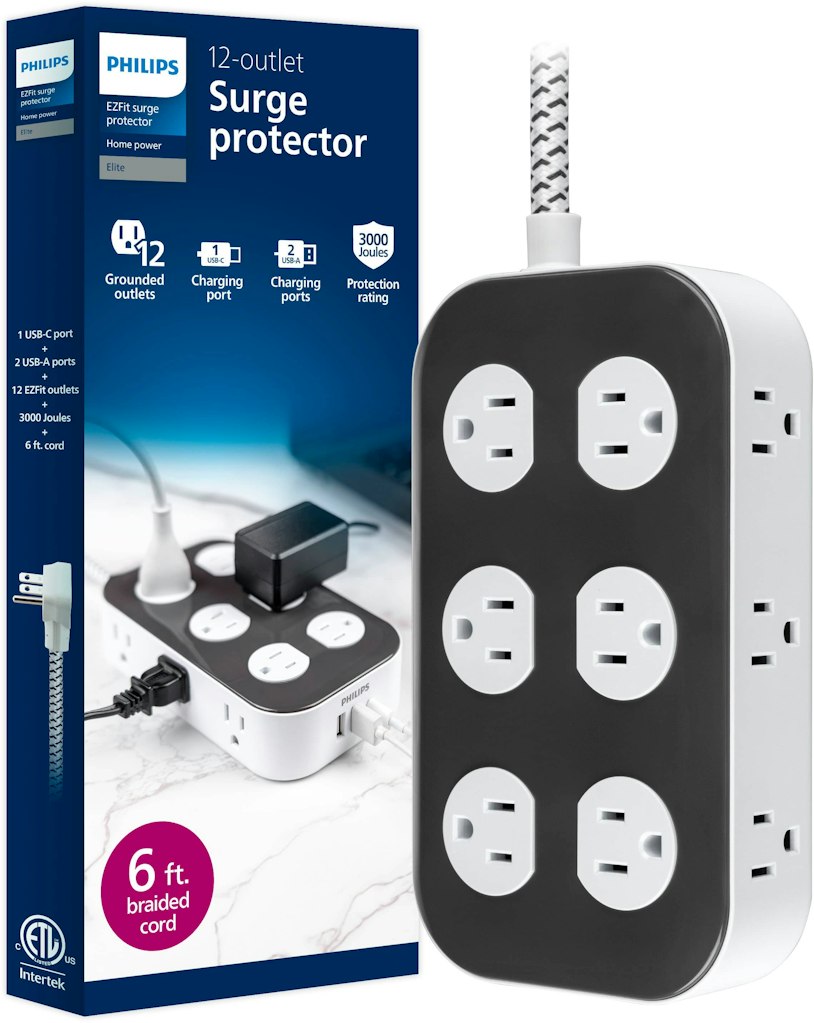 Philips 12-Outlet Surge Protector Power Strip with 3 USB Ports: $56.99