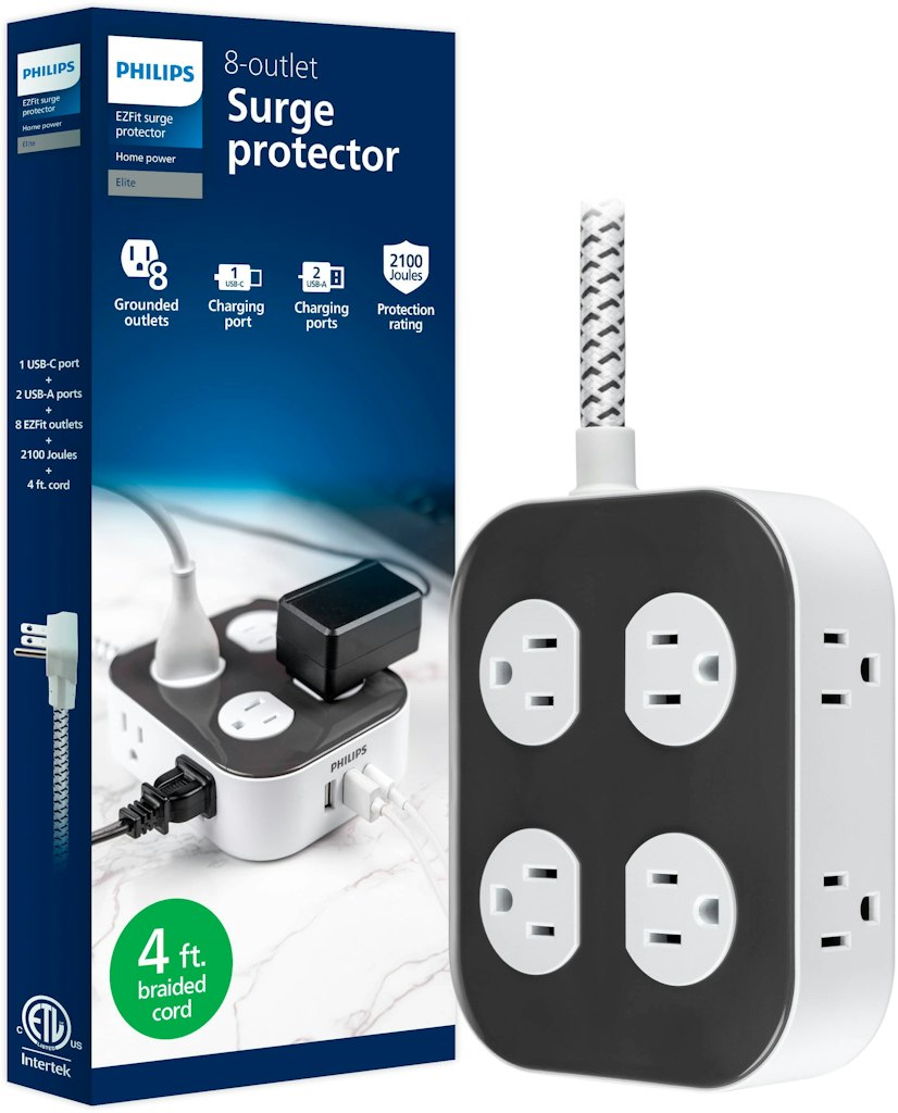 Philips 8-Outlet 3-USB Surge Protector Power Strip: $49.99