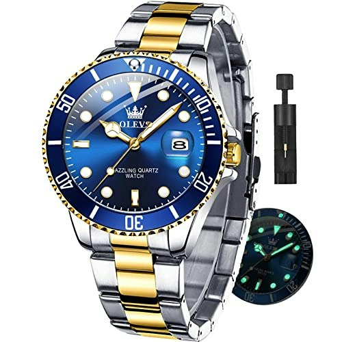 Olevs Men's Blue Face Stainless Steel Waterproof Dress Watch: $35.25