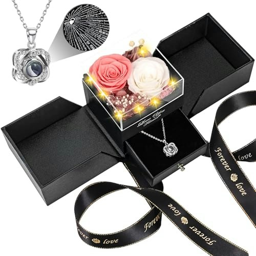Preserved Rose and Heart Necklace Gift Set: $50.99
