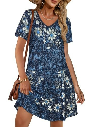 Chicgal Women's Short Sleeve V-Neck Casual Floral Sundress with Pockets: $12.74 Chicgal Women's Short Sleeve V-Neck Casual Floral Sundress with Pockets: $12.74