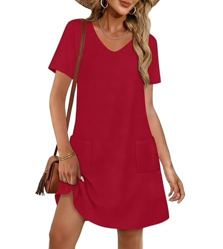 Women's V-Neck Casual Short Sleeve Pocket Sundress: $12.74