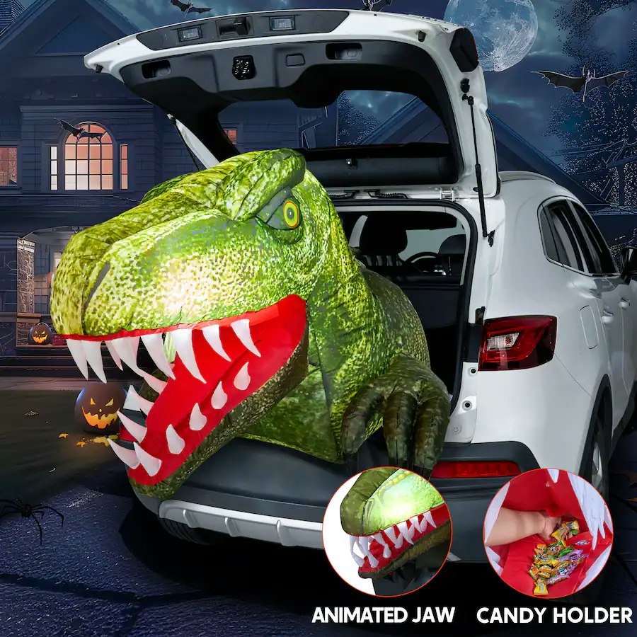 Joyfy Inflatable Animated Dinosaur Trunk or Treat Car Decor w/ Built-in LEDs: $28