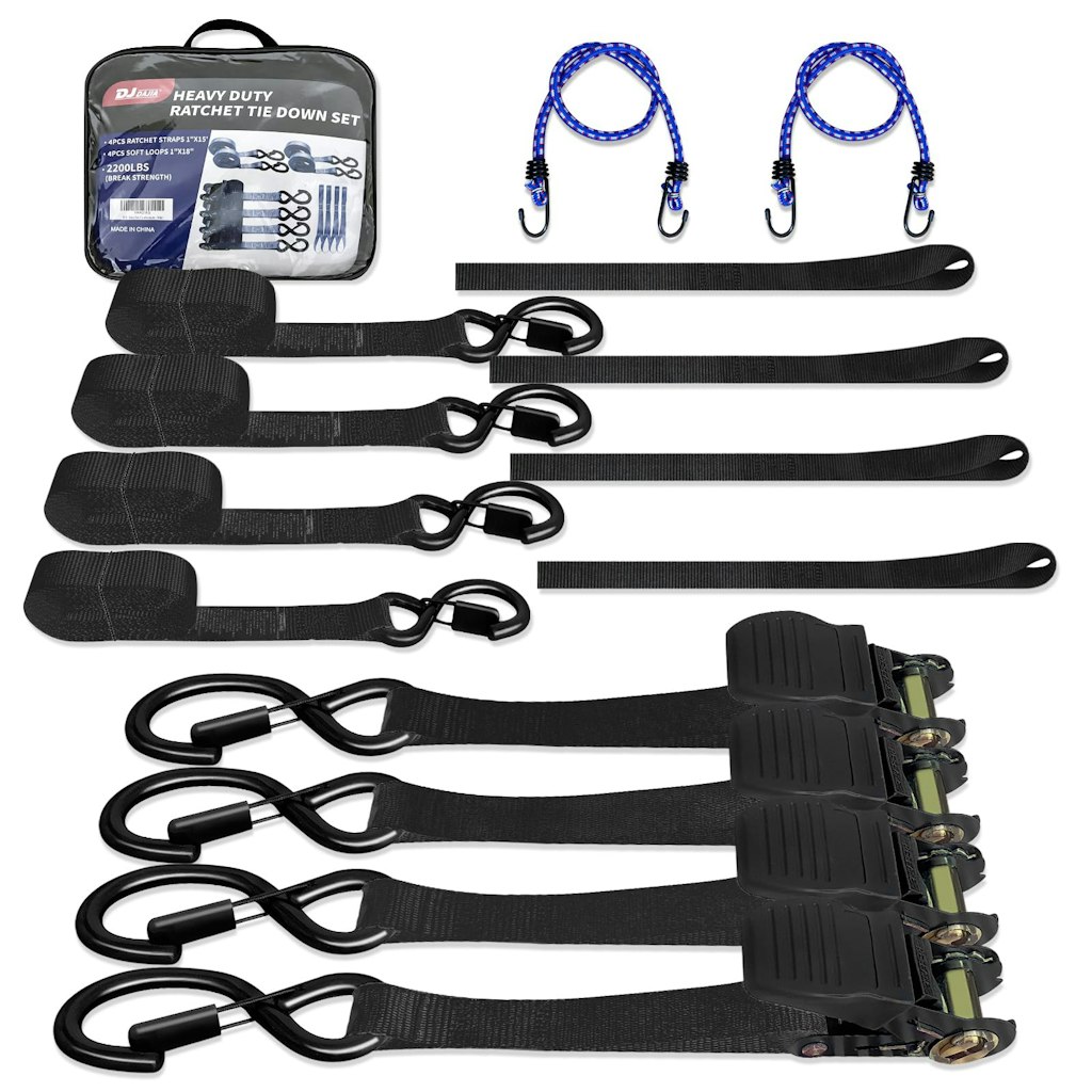 1" x 15-Foot Motorcycle Tie Down Straps 4-Pack: $28