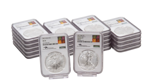 2001 to 2021 American Silver Eagles NGC MS70 Reagan 21pc Set for $4,495 + shipping varies