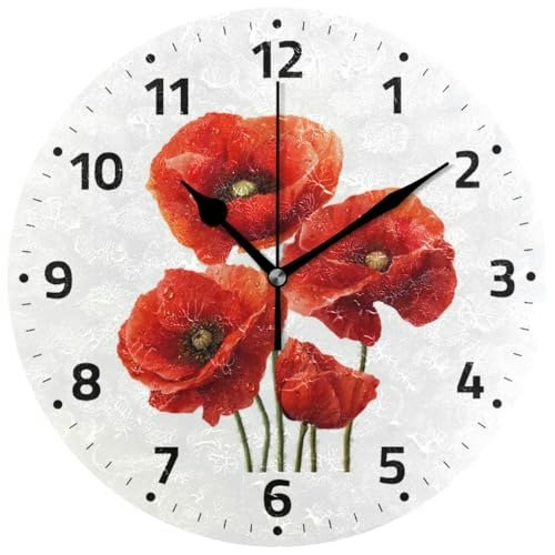 9.5-Inch Red Poppy Flower Wall Clock: $21.99