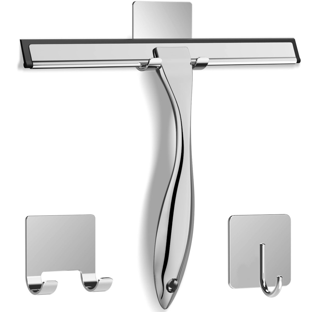 Docrok 10" Stainless Steel Shower Squeegee w/ Adhesive Hooks: $9.98