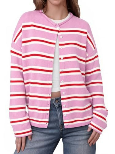 Saodimallsu Women's Striped Crew Neck Cardigan Sweater: $31.49 Saodimallsu Women's Striped Crew Neck Cardigan Sweater: $31.49