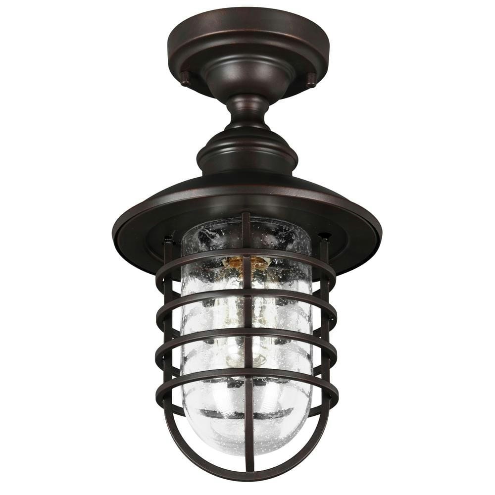Stevenson 7.5-inch 1-Light Rustic Industrial Bronze Semi-Flush Mount Ceiling Light: $35.41