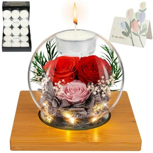 Enerleaf Preserved Red Rose in Glass with Scented Candle: $37.99 Enerleaf Preserved Red Rose in Glass with Scented Candle: $37.99