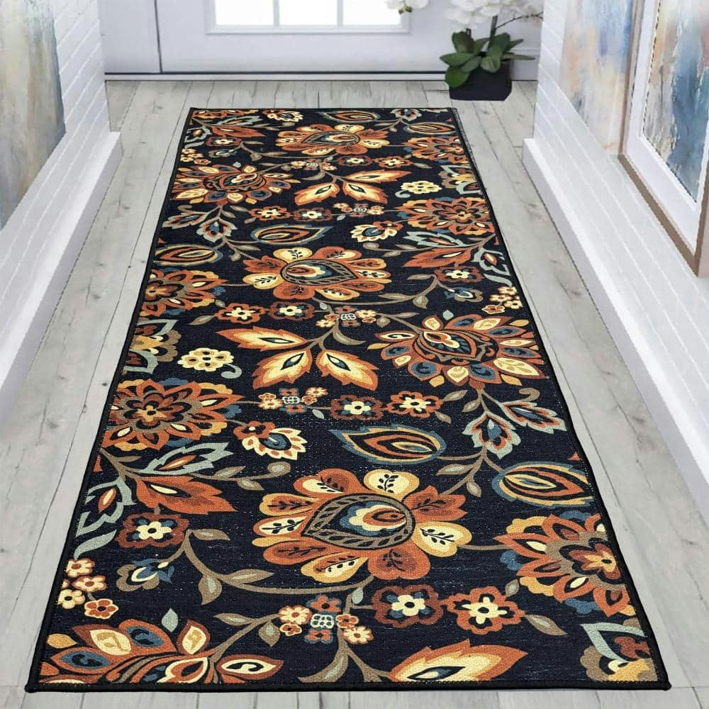 Berber Collection Floral Black 26" x 552" Stair Runner: $260.87 Berber Collection Floral Black 26" x 552" Stair Runner: $260.87