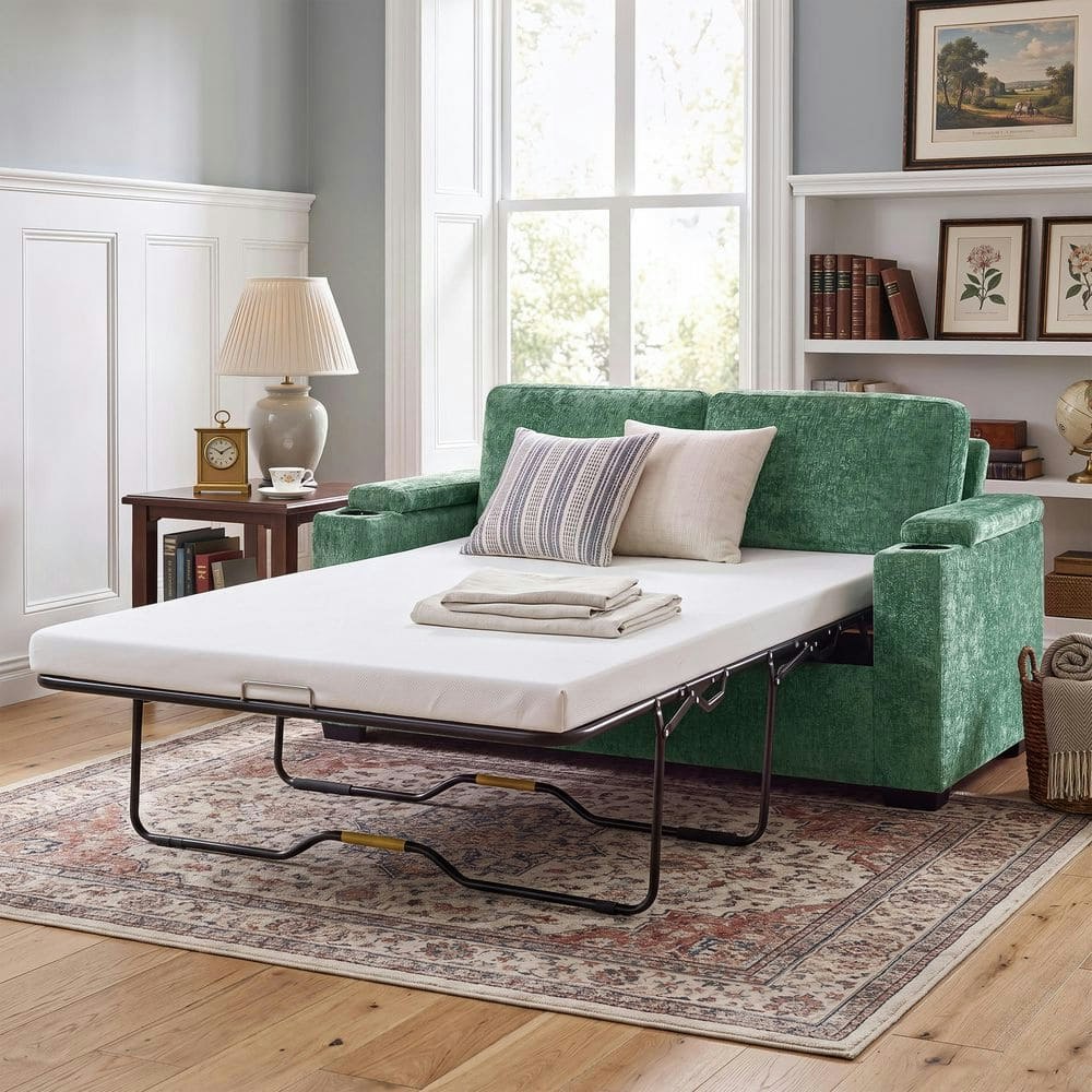 56.7-inch Green Chenille Full Size Sofa Bed: $811.63