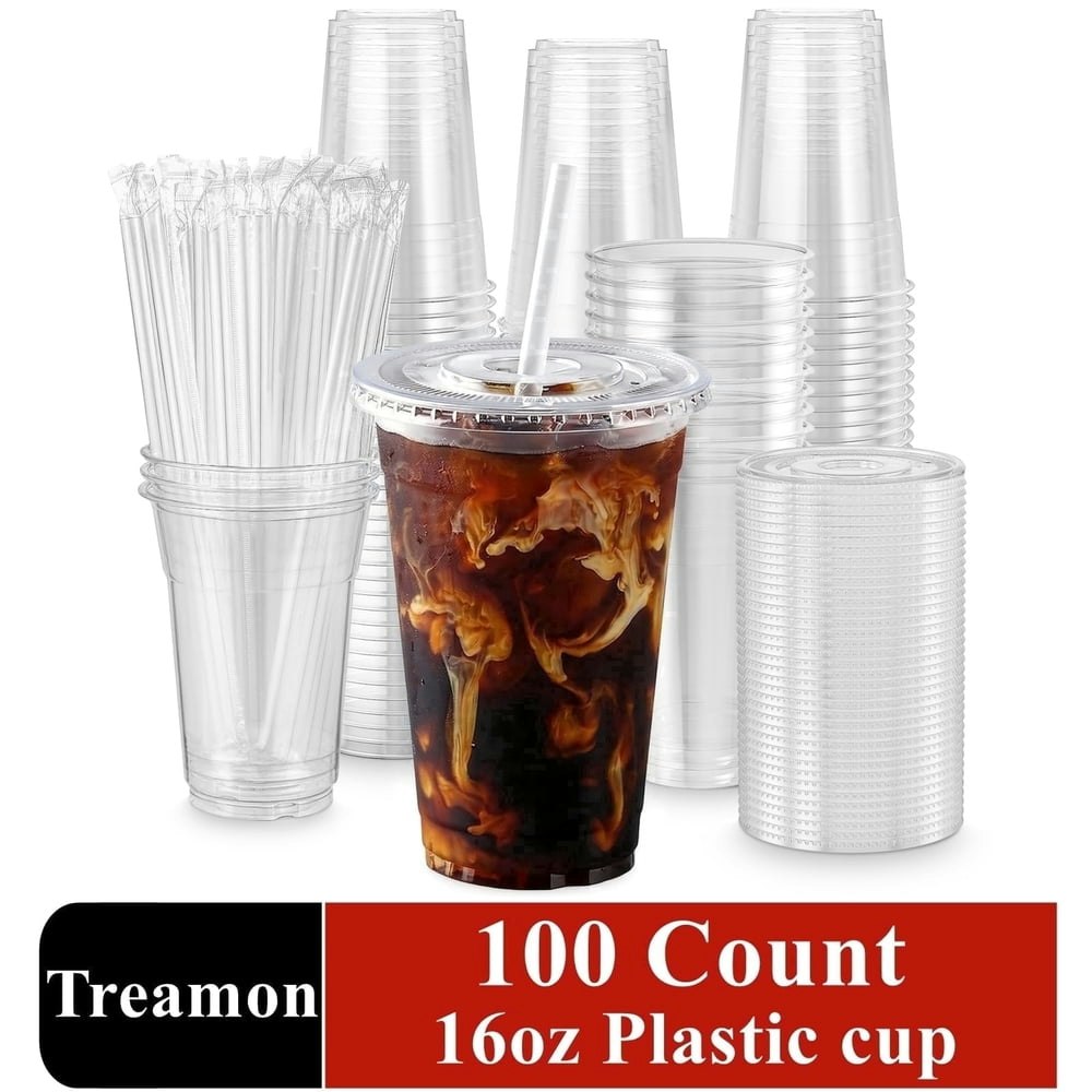 Treamon 16oz Clear Plastic Cups with Lids and Straws 100-Pack: $23.89 Treamon 16oz Clear Plastic Cups with Lids and Straws 100-Pack: $23.89