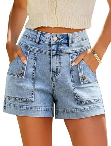 Eddoyee Women's High-Waisted Stretchy Denim Cargo Shorts: $26.34 Eddoyee Women's High-Waisted Stretchy Denim Cargo Shorts: $26.34