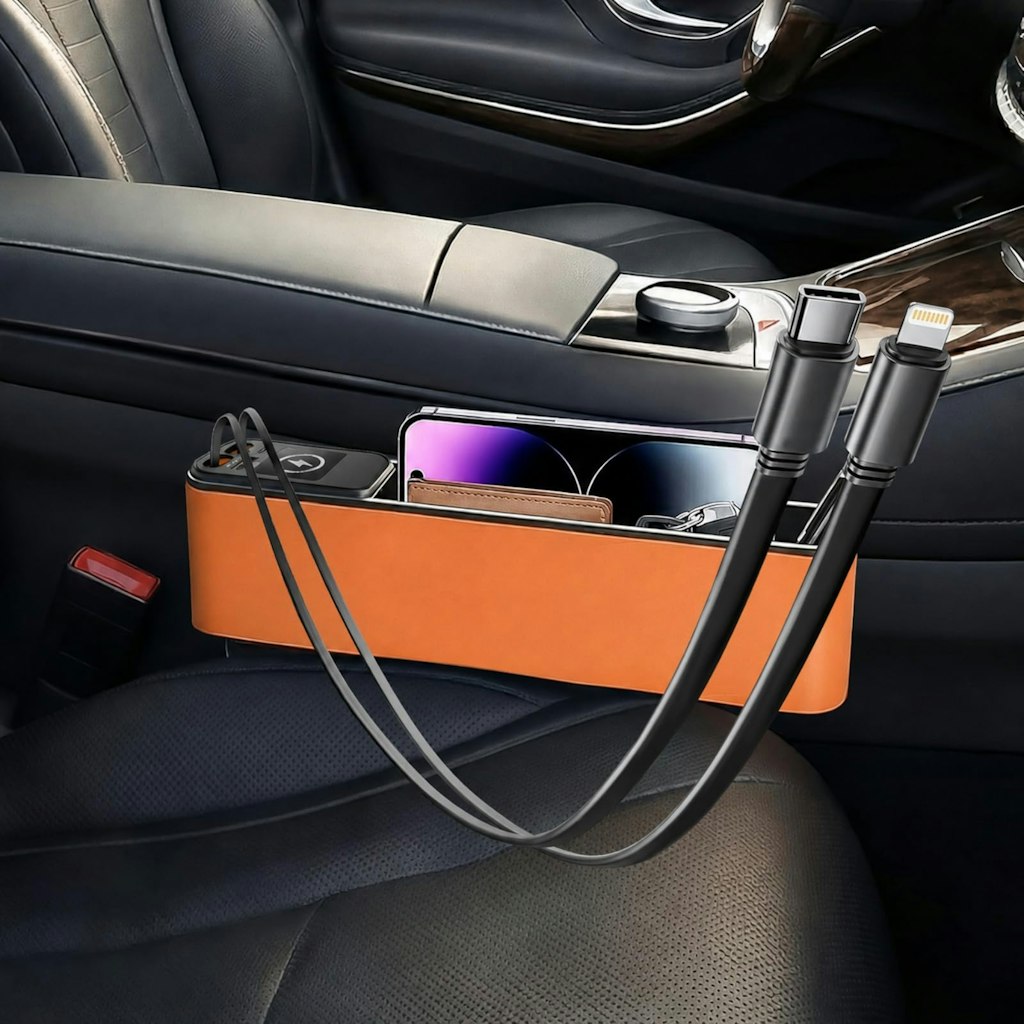 Car Seat Gap Filler Organizer w/ 69W Retractable Car Charger: $4.99