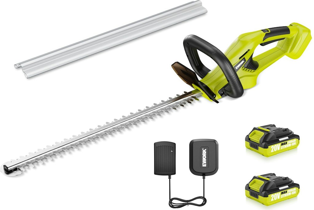 Ework 20V 22" Cordless Hedge Trimmer w/ 2 Batteries & Charger: $43