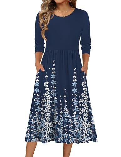 Zeagoo Women's 3/4 Sleeve A-Line Midi Dress: $30.58