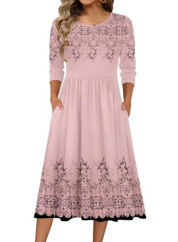 Zeagoo Women's 3/4 Sleeve A-Line Midi Dress: $30.58