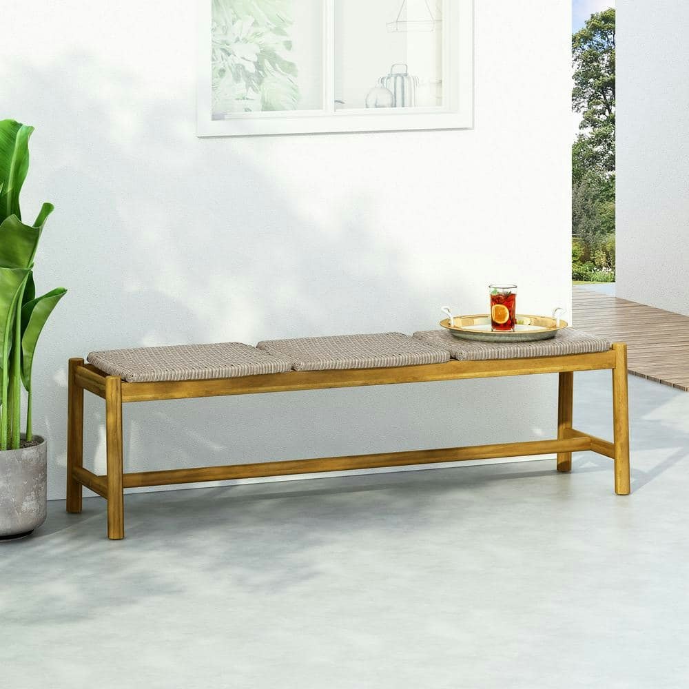 Cambria 61.5-inch 3-Person Teak Wood and Wicker Patio Bench: $122 Cambria 61.5-inch 3-Person Teak Wood and Wicker Patio Bench: $122