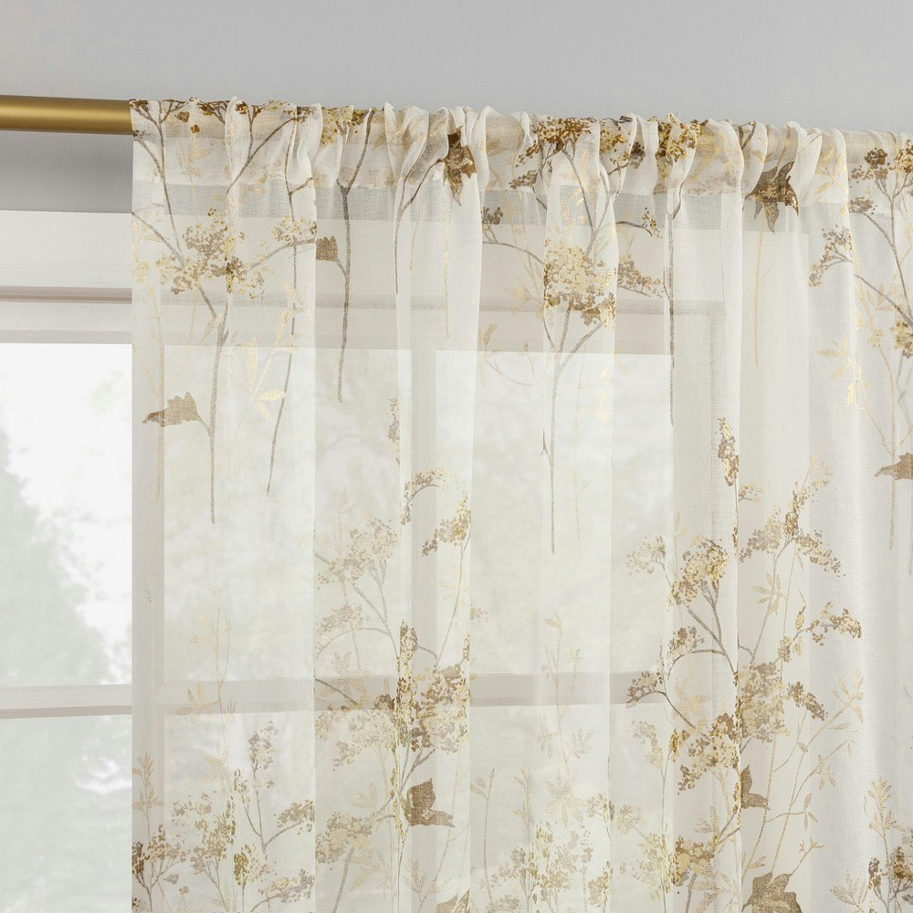 No. 918 Margot Botanical Print Sheer Rod Pocket Curtain Panel 50"x84": $19.19