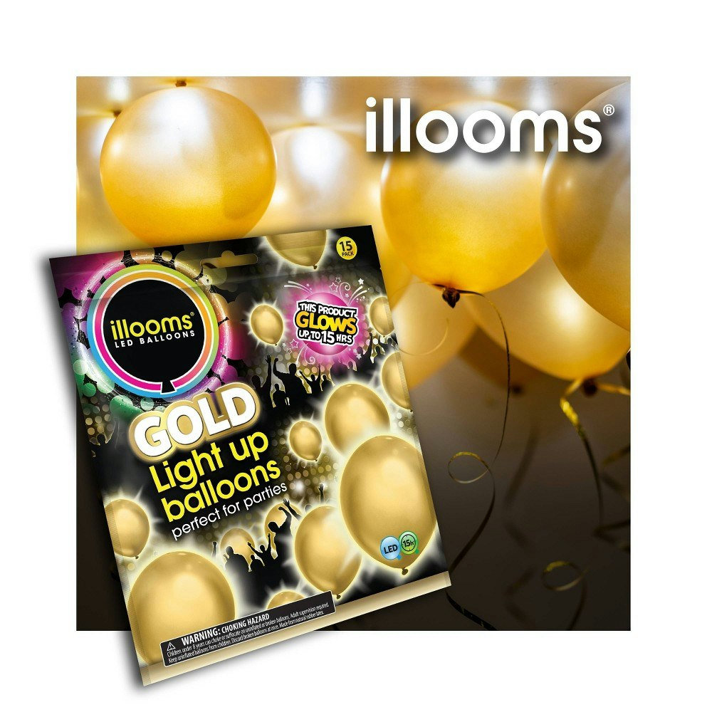 Illooms 15-Count Gold LED Light-Up Latex Balloons: $9.99 Illooms 15-Count Gold LED Light-Up Latex Balloons: $9.99