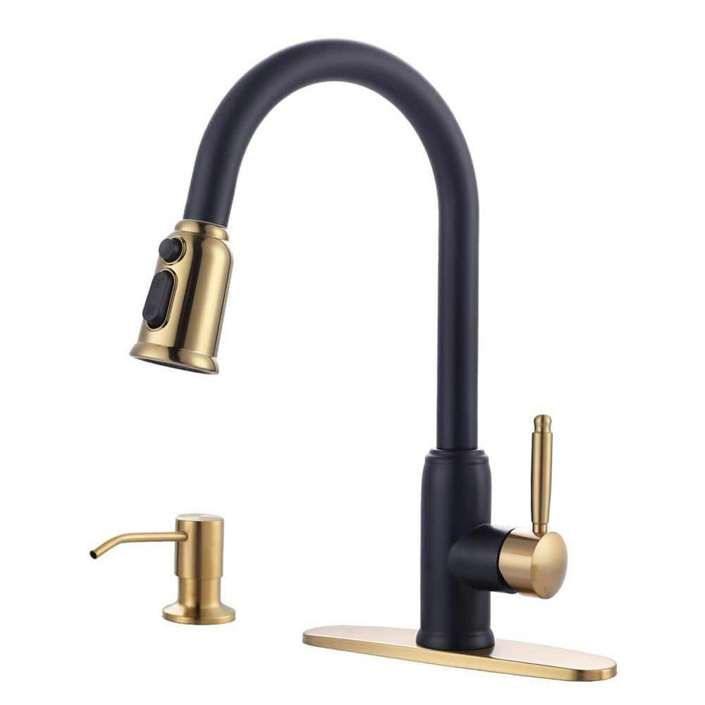 Single Handle Pull-Down Kitchen Faucet with Soap Dispenser: $83.99