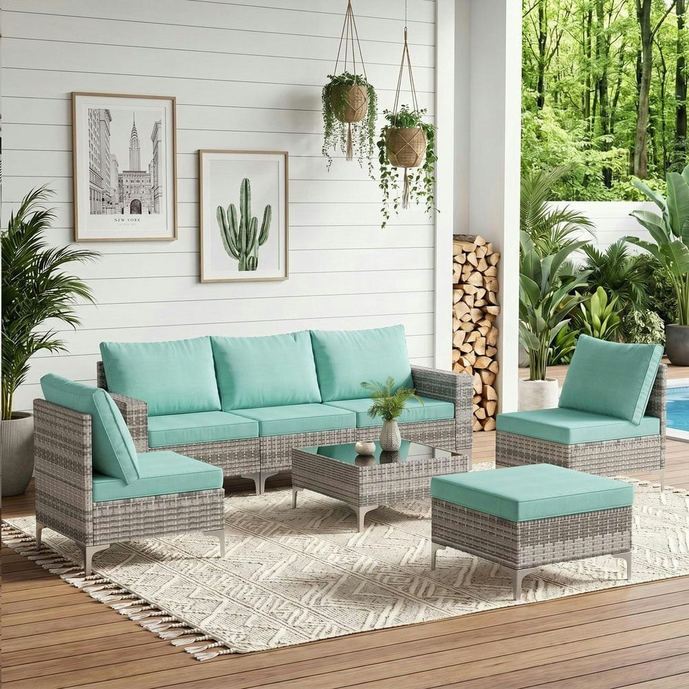 7-Piece Wicker Outdoor Patio Conversation Set: $500