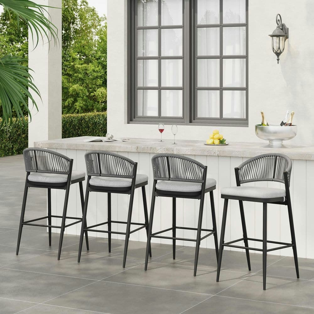 Hugo Metal and PE Rattan Outdoor Bar Stools 4-Pack: $526 Hugo Metal and PE Rattan Outdoor Bar Stools 4-Pack: $526
