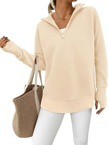 Prettygarden Women's Quarter-Zip Pullover Sweater: $29.55 Prettygarden Women's Quarter-Zip Pullover Sweater: $29.55